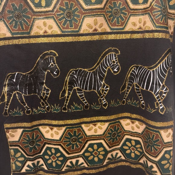 Black T-Shirt with Gold & Green Zebra Motif - Picture 3 of 4